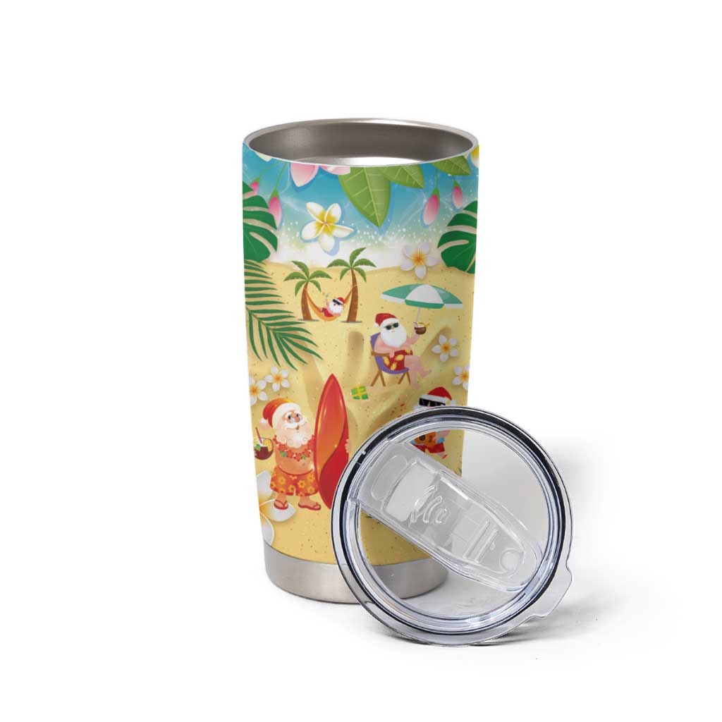 Hawaiian Mele Kalikimaka Tumbler Cup Tropical Plumeria and Lei Funny Santa Beach LT03 - Polynesian Pride
