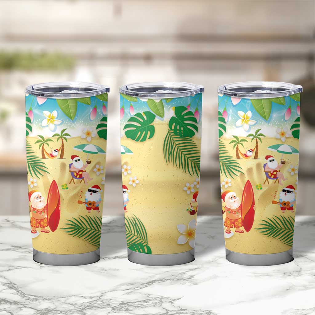 Hawaiian Mele Kalikimaka Tumbler Cup Tropical Plumeria and Lei Funny Santa Beach LT03 - Polynesian Pride