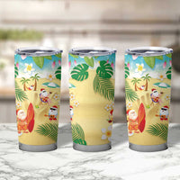 Hawaiian Mele Kalikimaka Tumbler Cup Tropical Plumeria and Lei Funny Santa Beach LT03 - Polynesian Pride