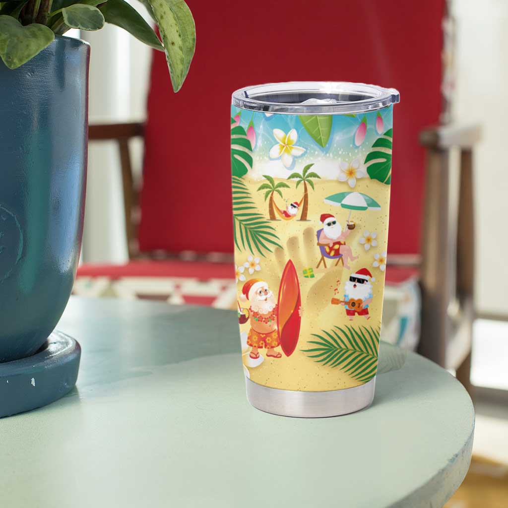 Hawaiian Mele Kalikimaka Tumbler Cup Tropical Plumeria and Lei Funny Santa Beach LT03 - Polynesian Pride