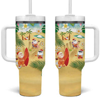 Hawaiian Mele Kalikimaka Tumbler With Handle Tropical Plumeria and Lei Funny Santa Beach LT03 One Size: 40 oz Multicolor - Polynesian Pride