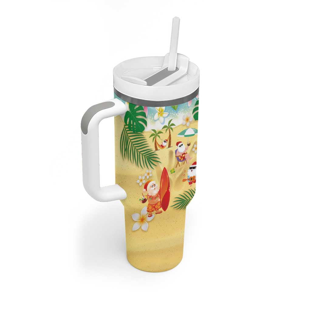 Hawaiian Mele Kalikimaka Tumbler With Handle Tropical Plumeria and Lei Funny Santa Beach LT03 - Polynesian Pride