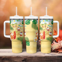 Hawaiian Mele Kalikimaka Tumbler With Handle Tropical Plumeria and Lei Funny Santa Beach LT03 - Polynesian Pride