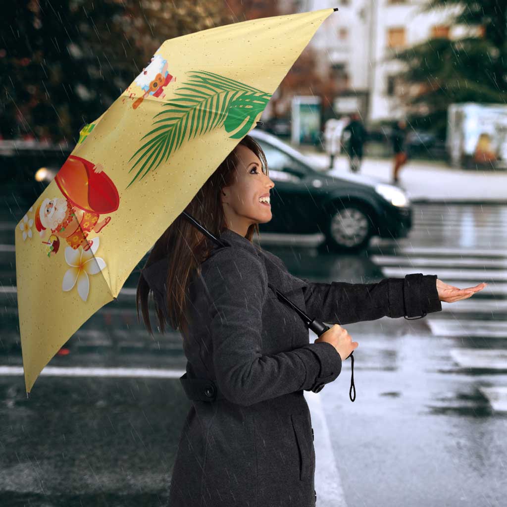 Hawaiian Mele Kalikimaka Umbrella Tropical Plumeria and Lei Funny Santa Beach - Polynesian Pride