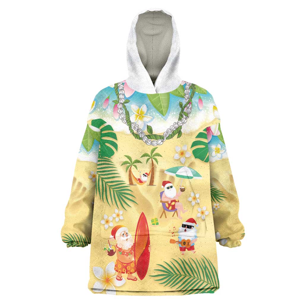 Hawaiian Mele Kalikimaka Wearable Blanket Hoodie Tropical Plumeria and Lei Funny Santa Beach LT03 One Size Multicolor - Polynesian Pride