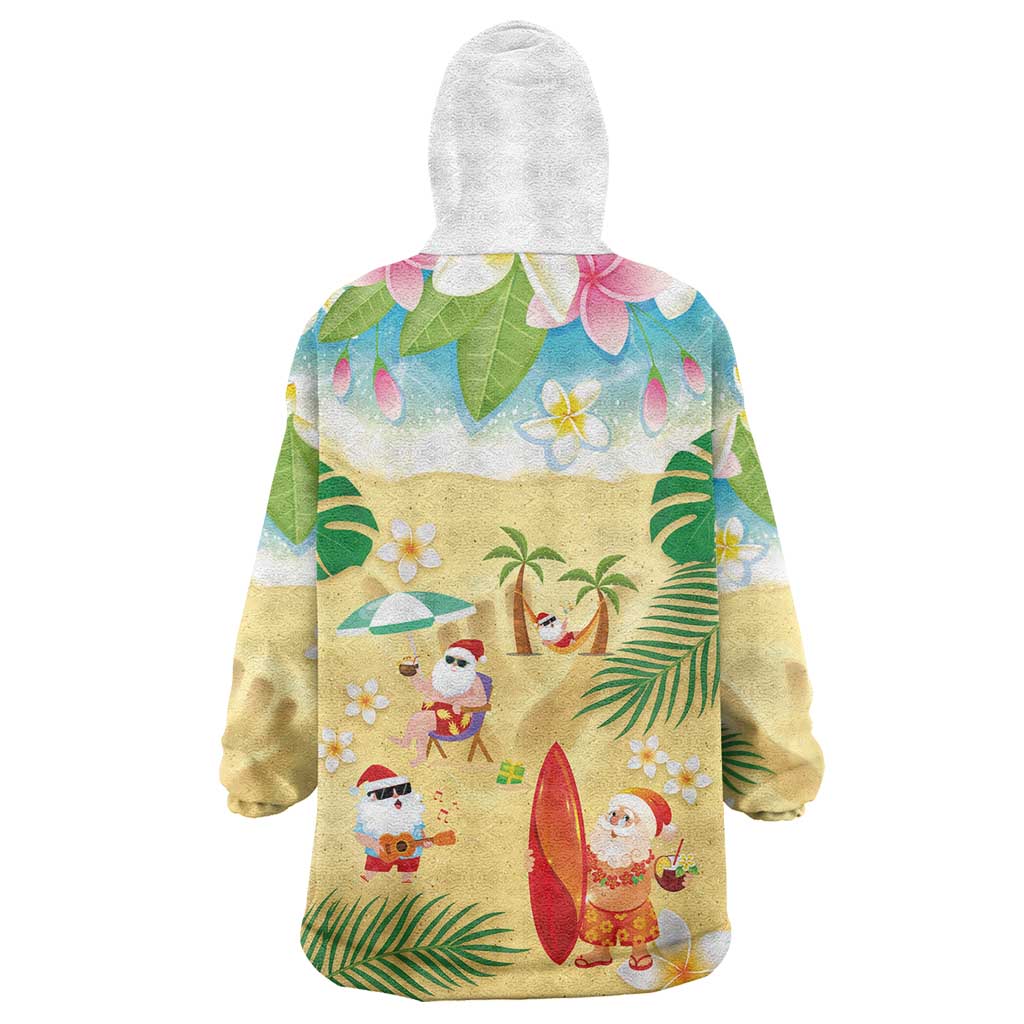 Hawaiian Mele Kalikimaka Wearable Blanket Hoodie Tropical Plumeria and Lei Funny Santa Beach LT03 - Polynesian Pride