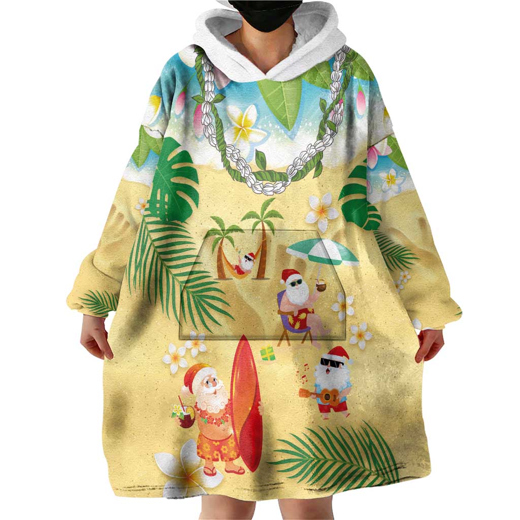 Hawaiian Mele Kalikimaka Wearable Blanket Hoodie Tropical Plumeria and Lei Funny Santa Beach LT03 - Polynesian Pride