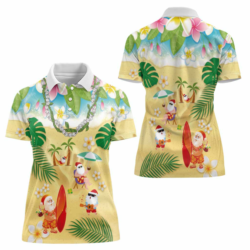 Hawaiian Mele Kalikimaka Women Polo Shirt Tropical Plumeria and Lei Funny Santa Beach LT03 - Polynesian Pride