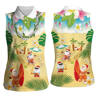 Hawaiian Mele Kalikimaka Women Sleeveless Polo Shirt Tropical Plumeria and Lei Funny Santa Beach LT03 - Polynesian Pride