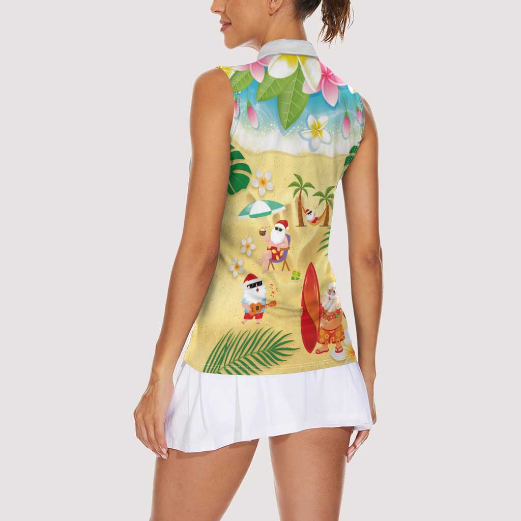 Hawaiian Mele Kalikimaka Women Sleeveless Polo Shirt Tropical Plumeria and Lei Funny Santa Beach LT03 - Polynesian Pride