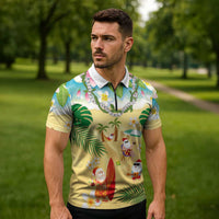 Hawaiian Mele Kalikimaka Zipper Polo Shirt Tropical Plumeria and Lei Funny Santa Beach LT03 - Polynesian Pride