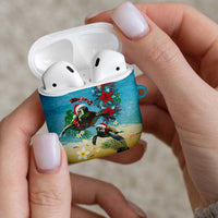Hawaiian Mele Kalikimaka AirPods Case Tropical Xmas Turtles Red Poinsettia Watercolor LT03 - Polynesian Pride