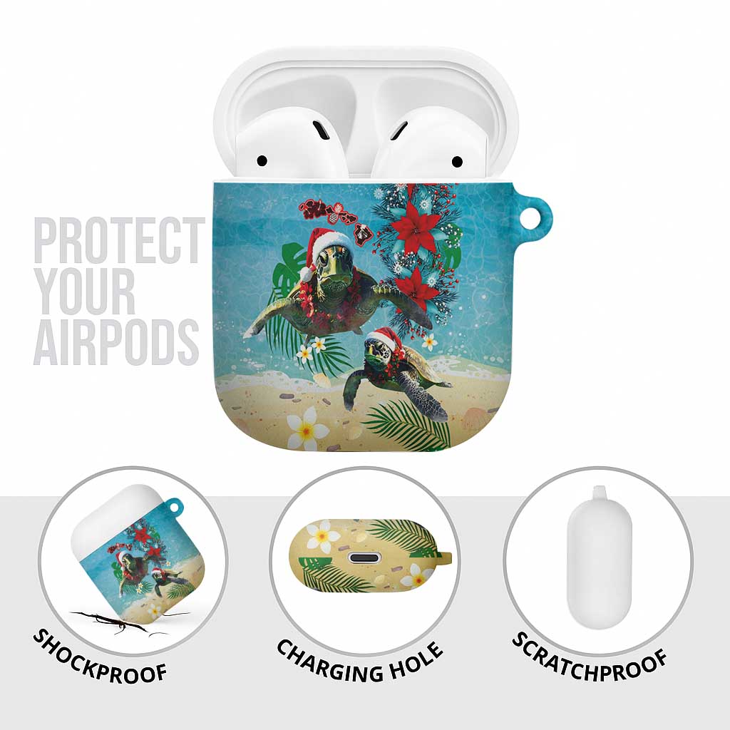 Hawaiian Mele Kalikimaka AirPods Case Tropical Xmas Turtles Red Poinsettia Watercolor LT03 - Polynesian Pride