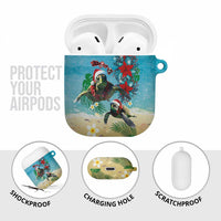 Hawaiian Mele Kalikimaka AirPods Case Tropical Xmas Turtles Red Poinsettia Watercolor LT03 - Polynesian Pride