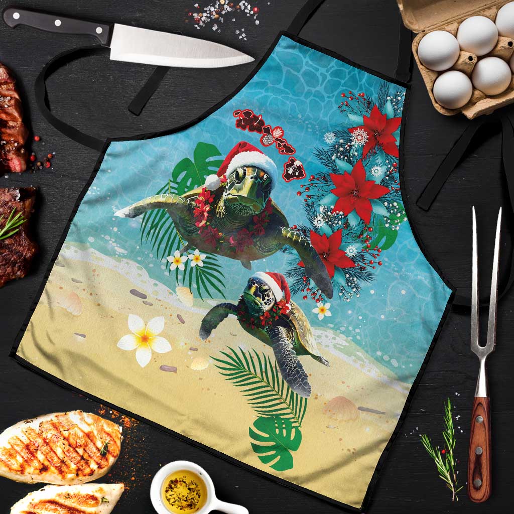 Hawaiian Mele Kalikimaka Apron Tropical Xmas Turtles Red Poinsettia Watercolor LT03 Multicolor - Polynesian Pride