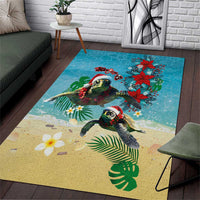 Hawaiian Mele Kalikimaka Area Rug Tropical Xmas Turtles Red Poinsettia Watercolor LT03 Multicolor - Polynesian Pride