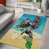 Hawaiian Mele Kalikimaka Area Rug Tropical Xmas Turtles Red Poinsettia Watercolor LT03 - Polynesian Pride