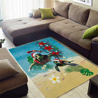 Hawaiian Mele Kalikimaka Area Rug Tropical Xmas Turtles Red Poinsettia Watercolor LT03 - Polynesian Pride
