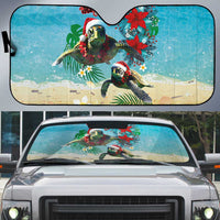 Hawaiian Mele Kalikimaka Auto Sun Shade Tropical Xmas Turtles Red Poinsettia Watercolor LT03 Multicolor - Polynesian Pride