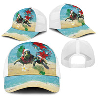 Hawaiian Mele Kalikimaka Baseball Net Cap Xmas Turtles and Tropical Plants with Red Poinsettia Watercolor Style LT03 - Polynesian Pride