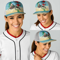 Hawaiian Mele Kalikimaka Baseball Net Cap Xmas Turtles and Tropical Plants with Red Poinsettia Watercolor Style LT03 - Polynesian Pride