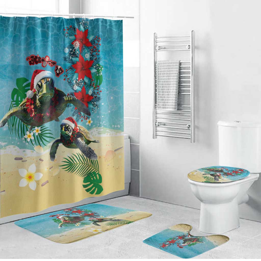Hawaiian Mele Kalikimaka Bathroom Set Tropical Xmas Turtles Red Poinsettia Watercolor LT03 Bathroom Set (4 pcs) Multicolor - Polynesian Pride