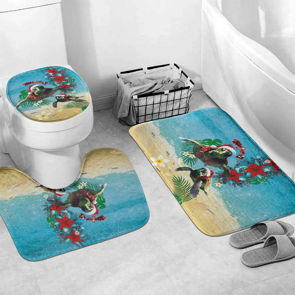 Hawaiian Mele Kalikimaka Bathroom Set Tropical Xmas Turtles Red Poinsettia Watercolor LT03 Mat Set Only (3 pcs) One Size Multicolor - Polynesian Pride