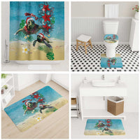 Hawaiian Mele Kalikimaka Bathroom Set Tropical Xmas Turtles Red Poinsettia Watercolor LT03 - Polynesian Pride
