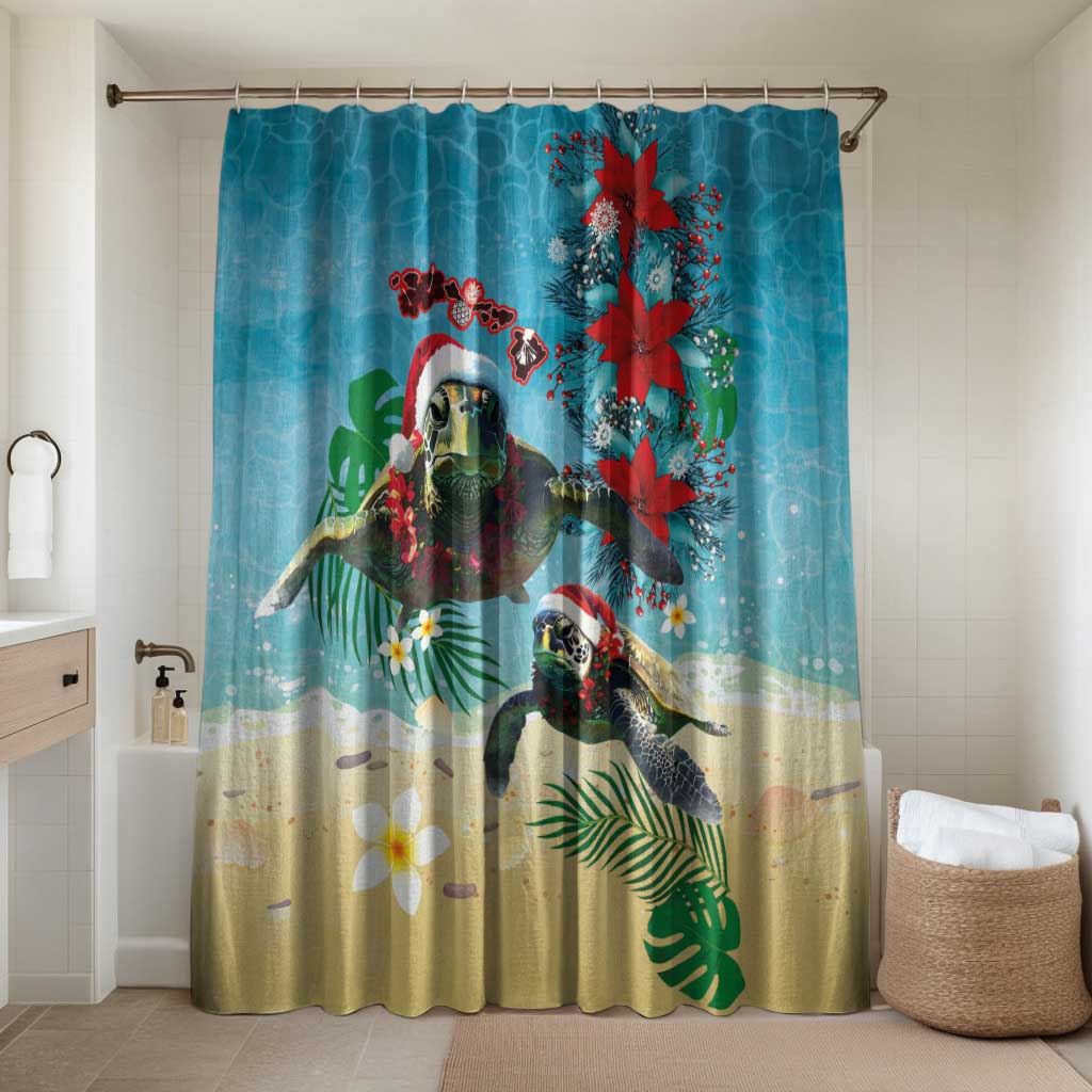 Hawaiian Mele Kalikimaka Bathroom Set Tropical Xmas Turtles Red Poinsettia Watercolor LT03 Shower Curtain Only Multicolor - Polynesian Pride