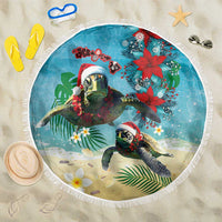 Hawaiian Mele Kalikimaka Beach Blanket Tropical Xmas Turtles Red Poinsettia Watercolor LT03 One Size 150cm Multicolor - Polynesian Pride