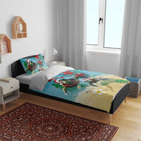 Hawaiian Mele Kalikimaka Bedding Set Tropical Xmas Turtles Red Poinsettia Watercolor - Polynesian Pride
