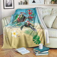 Hawaiian Mele Kalikimaka Blanket Tropical Xmas Turtles Red Poinsettia Watercolor LT03 Multicolor - Polynesian Pride