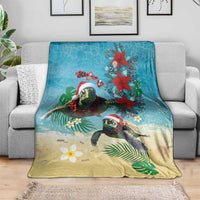Hawaiian Mele Kalikimaka Blanket Tropical Xmas Turtles Red Poinsettia Watercolor LT03 - Polynesian Pride