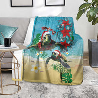 Hawaiian Mele Kalikimaka Blanket Tropical Xmas Turtles Red Poinsettia Watercolor LT03 - Polynesian Pride