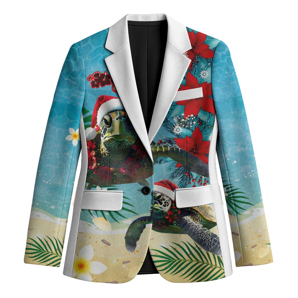 Hawaiian Mele Kalikimaka Blazer Tropical Xmas Turtles Red Poinsettia Watercolor LT03 Unisex Multicolor - Polynesian Pride