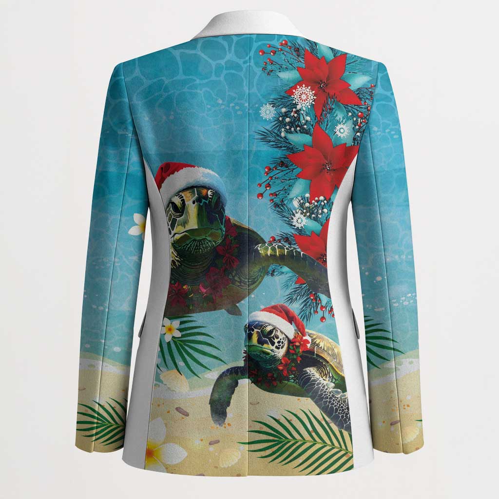 Hawaiian Mele Kalikimaka Blazer Tropical Xmas Turtles Red Poinsettia Watercolor LT03 - Polynesian Pride