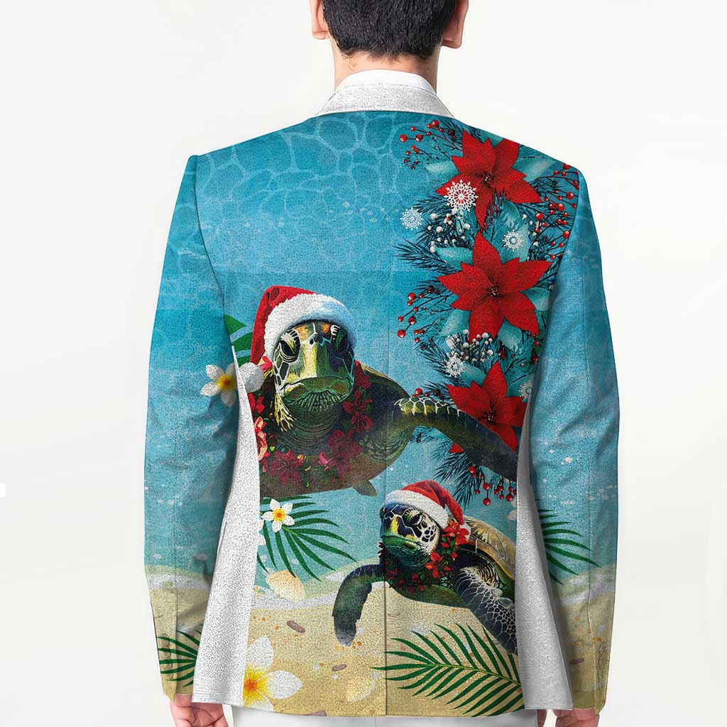 Hawaiian Mele Kalikimaka Blazer Tropical Xmas Turtles Red Poinsettia Watercolor LT03 - Polynesian Pride