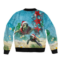 Hawaiian Mele Kalikimaka Bomber Jacket Tropical Xmas Turtles Red Poinsettia Watercolor LT03 - Polynesian Pride