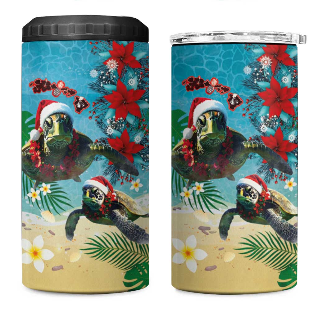 Hawaiian Mele Kalikimaka 4 in 1 Can Cooler Tumbler Tropical Xmas Turtles Red Poinsettia Watercolor LT03 One Size: 16 oz Multicolor - Polynesian Pride