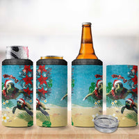 Hawaiian Mele Kalikimaka 4 in 1 Can Cooler Tumbler Tropical Xmas Turtles Red Poinsettia Watercolor LT03 - Polynesian Pride