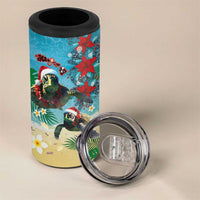 Hawaiian Mele Kalikimaka 4 in 1 Can Cooler Tumbler Tropical Xmas Turtles Red Poinsettia Watercolor LT03 - Polynesian Pride