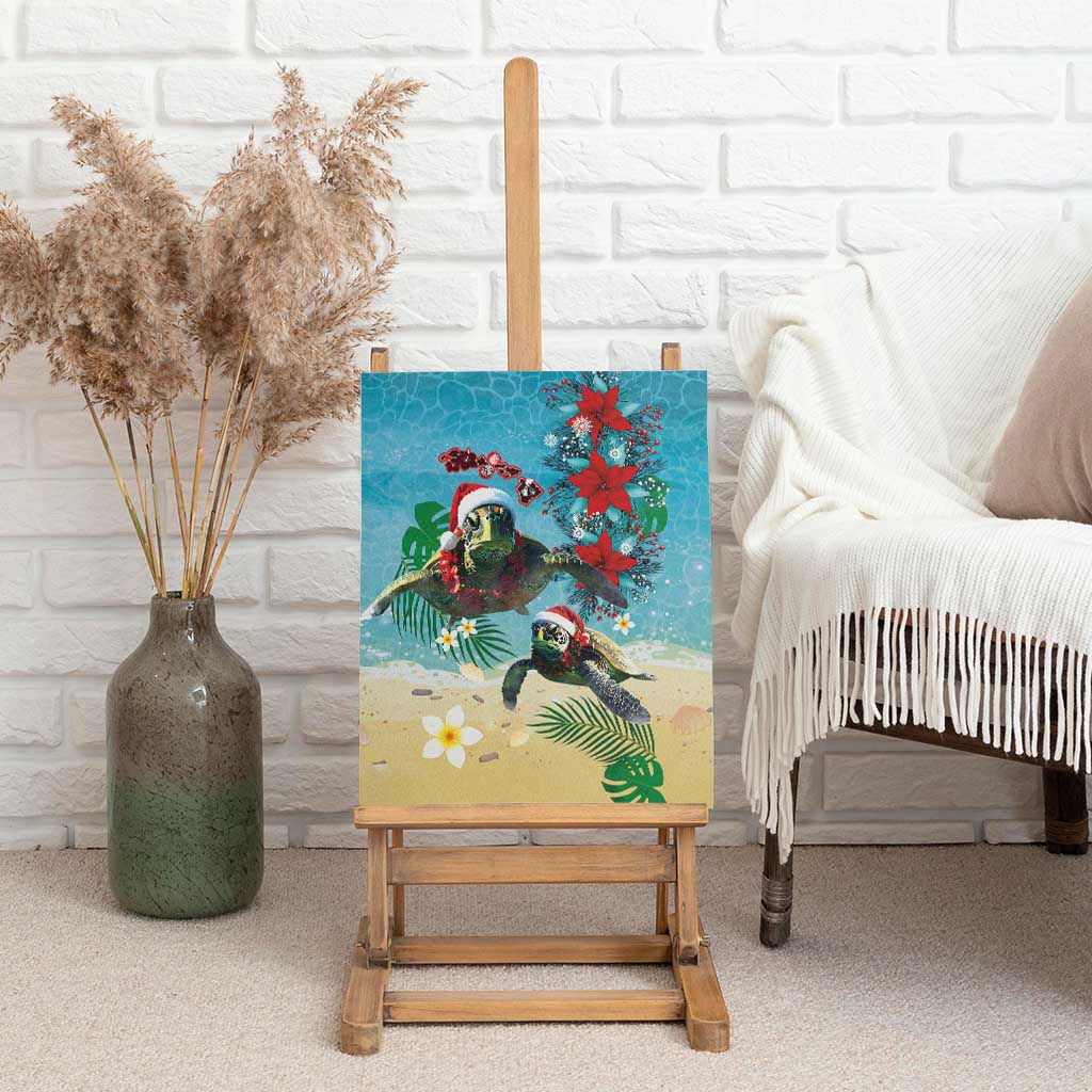 Hawaiian Mele Kalikimaka Canvas Wall Art Tropical Xmas Turtles Red Poinsettia Watercolor LT03 - Polynesian Pride