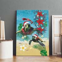 Hawaiian Mele Kalikimaka Canvas Wall Art Tropical Xmas Turtles Red Poinsettia Watercolor LT03 - Polynesian Pride