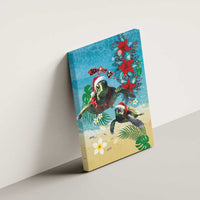 Hawaiian Mele Kalikimaka Canvas Wall Art Tropical Xmas Turtles Red Poinsettia Watercolor LT03 - Polynesian Pride