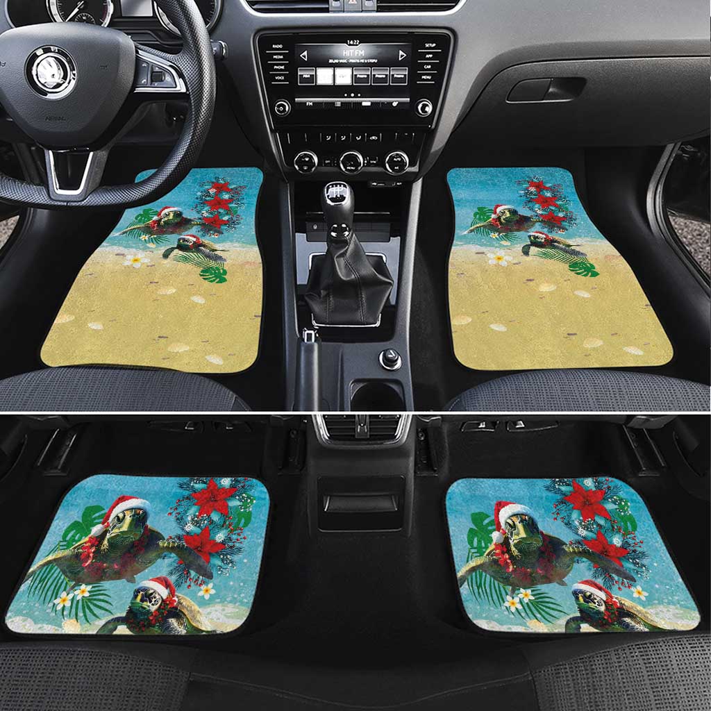 Hawaiian Mele Kalikimaka Car Mats Tropical Xmas Turtles Red Poinsettia Watercolor LT03 Set 4pcs Multicolor - Polynesian Pride