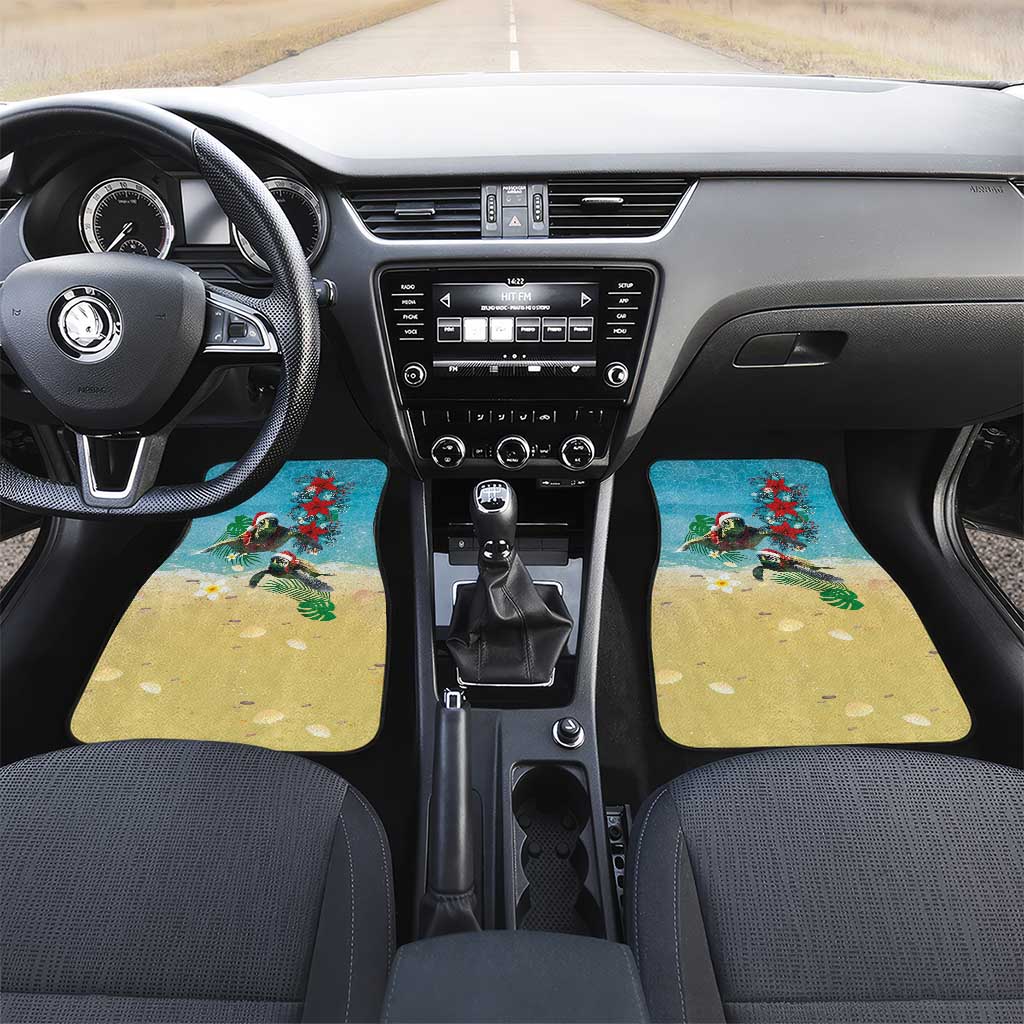 Hawaiian Mele Kalikimaka Car Mats Tropical Xmas Turtles Red Poinsettia Watercolor LT03 Set 2pcs - Front Multicolor - Polynesian Pride