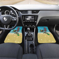 Hawaiian Mele Kalikimaka Car Mats Tropical Xmas Turtles Red Poinsettia Watercolor LT03 Set 2pcs - Front Multicolor - Polynesian Pride