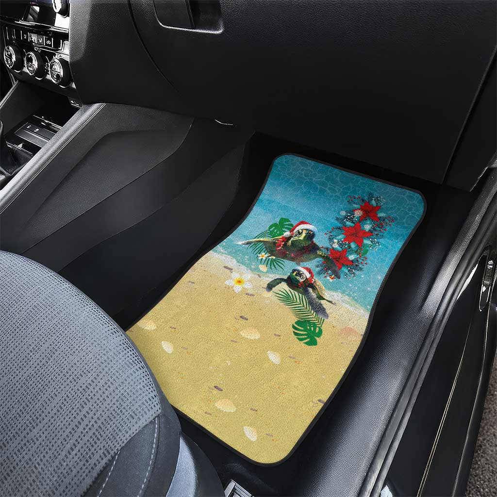Hawaiian Mele Kalikimaka Car Mats Tropical Xmas Turtles Red Poinsettia Watercolor LT03 - Polynesian Pride