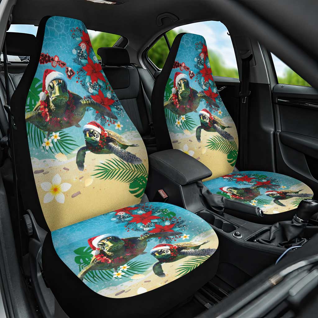 Hawaiian Mele Kalikimaka Car Seat Cover Tropical Xmas Turtles Red Poinsettia Watercolor LT03 One Size Multicolor - Polynesian Pride