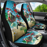 Hawaiian Mele Kalikimaka Car Seat Cover Tropical Xmas Turtles Red Poinsettia Watercolor LT03 - Polynesian Pride